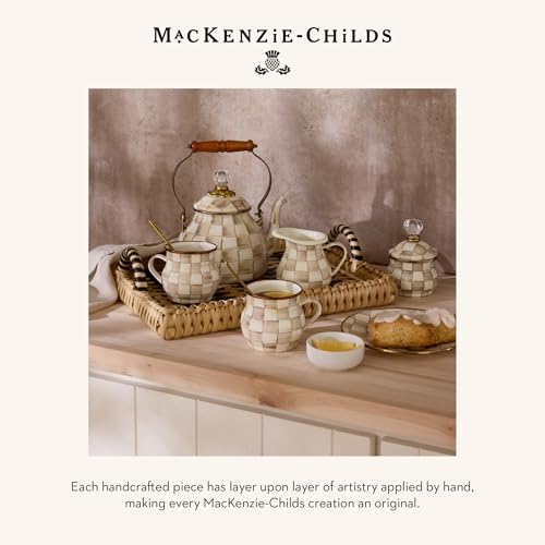 MACKENZIE-CHILDS Enamel Herb Pot Set, Small, Brown-and-White Mocha Check | Hand-painted design, small plant pots for herbs or flowers, 3.5" dia. x 3.25" H, 8-ounce capacity per pot, set of 3 - color: Mocha Check