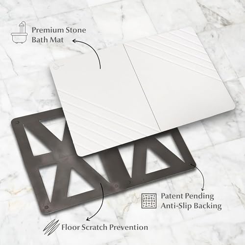 Water Stone Quick-Drying Bath Mat, Large Off-White (30.7”x23.6”), Eco-Friendly, Non-Slip, Super Absorbent Bathroom Rug, Fast Drying Floor Mat for Shower