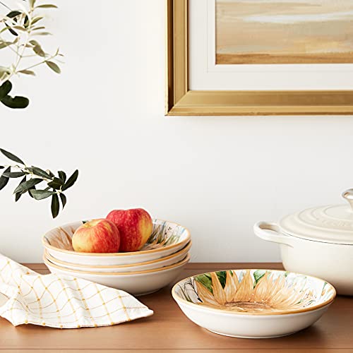 Sunflower Fields 9" Soup/Pasta Bowls, Set of 4 – 38 oz Ceramic Bowls Great for Pasta, Salad, Chili, or Hearty Meals – Everyday Dining or Elegant Entertaining Use - size: Large