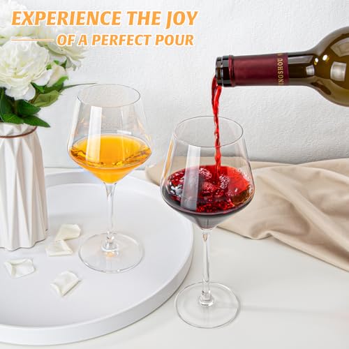 Red Wine Glasses Set of 4, Long Stem Crystal Wine Glasses, Burgundy Wine Glass with Gift Box, 16 oz Large Wine Glasses With Stem for Wedding Anniversary Birthday Gifts - style: Modern
