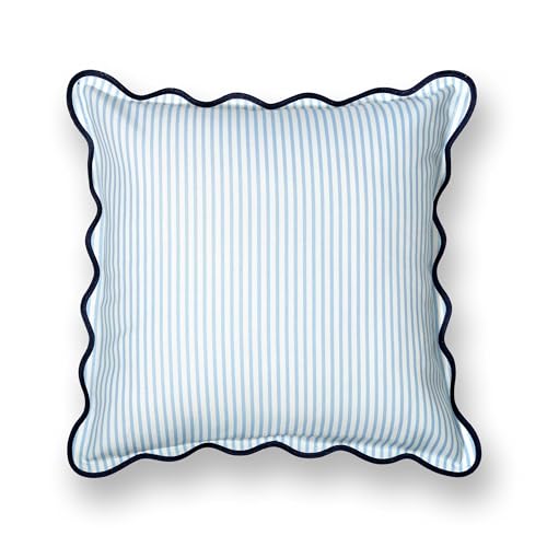 Hofdeco Premium Coastal Patio Indoor Outdoor Scalloped Throw Pillow Cover Only, 20"x20" Water Repellent for Backyard, Couch, Baby Blue Print Stripes - color: Baby Blue Stripes B 20"x20"