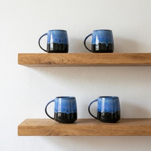 Bosmarlin Large Ceramic Coffee Mug Set of 4, 23 Oz, Microwave and Dishwasher Safe, Reactive Glaze, Big Oversized Tea Cup (Blue) - color: Blue