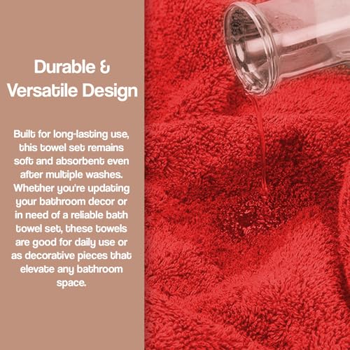Zahari Home 3 Piece Laced Towel Set - Stylish Soft Plush Cotton Towels with Hand Towel & Washcloth - Highly Absorbent Towels for Bathroom, Gym, Hotel & Spa (Crochet Red) - color: Crochet-red