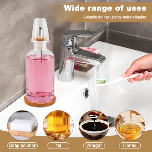 Glass Mouthwash Dispenser with Serving Tray and Funnel Set - Reusable Bottle for Mouthwash, Oil, Soap, or Vinegar with No-Drip Spout & Easy-Pour Design(Clear)