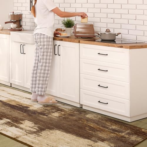 Kelarea Washable Runner Rug 2.6x8, Non-Slip Low Pile Abstract Brown | Water & Stain Resistant, Pet Friendly, Easy Clean, Ultra Soft, for Entrance, Kitchen, Bedroom, Hallways - color: Brown, size: 2'6" x 8' (Rectangular)