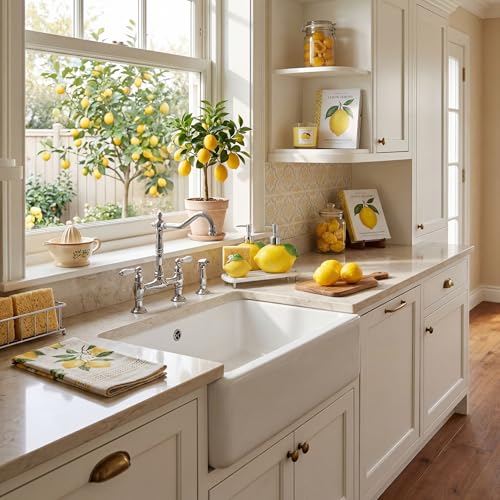 4 Pcs Lemon Kitchen Decor Ceramic Soap Dispenser Set Comes with Sponge Tray Instant Dry Tray Suitable for Kitchen Accessories Bathroom Decor Housewarming Gifts - style: Lemon