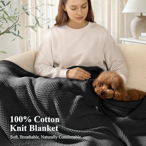 100% Cotton Cable Knit Throw Blanket, Lightweight Soft Knit Blanket for Sofa Couch Bed, Breathable All-Season Throw, Cozy Decorative Blanket, 50 x 60 Inch,Grey - color: Grey, size: Throw(50" X 60")