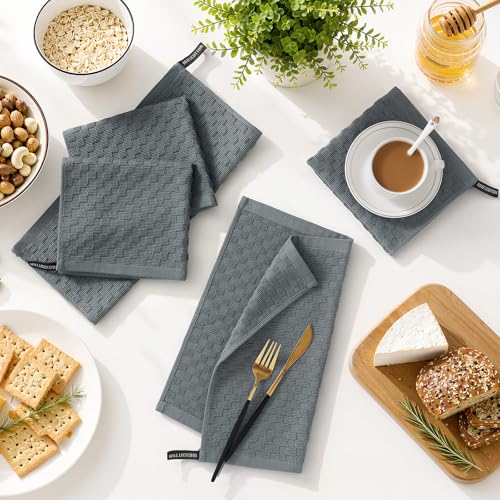 Homaxy 100% Cotton Terry Dish Cloths, 12"x12", 8-Pack, Dark Grey | Ultra Soft Absorbent Dish Towels with Hanging Loop, Pineapple Grid Designed - color: Dark Grey, size: 12 x 12 - 8 Pack