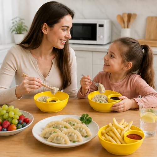 6 Colors Divided Snack Bowls, Anti Soggy Chip Dip Serving Dishes, Stackable Plastic Bowls, Microwave & Dishwasher Safe, Ideal for Home Party, Salad, Nuts, Salsa - color: Yellow