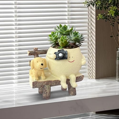 Cute Unique Resin Smiley Face Plant Pot Funny Head Planter for Indoor Flower, Succulent