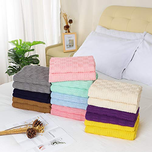 uxcell 100% Cotton Knit Throw Blanket, Cable Decors Brown 47x70 - color: Brown