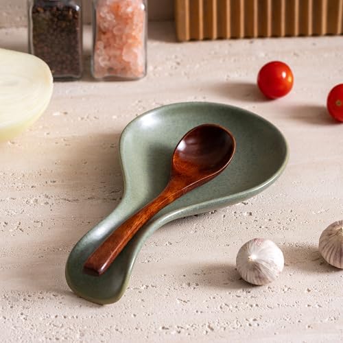 Ceramic Spoon Rest for Stove Top, 8 Inches Large Spoon Holder for Kitchen Counter, Porcelain Utensil Rest, Housewarming Thankgiving Christmas Gift, Dishwasher Safe Heat-Resistant, Green(1 PC) - color: Green