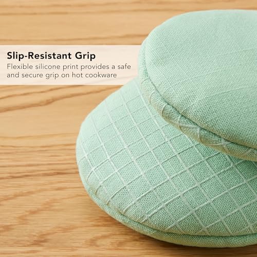 KITCHENAID Gourmet Series Gridlines Mini Oven Mitts 2-Pack Set, Heat Resistant up to 600°F, Soft Silicone Grip, Magnetic Cuff, Pistachio Green, 5.5"x9" - color: Pistachio Green