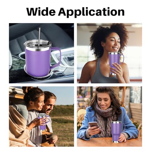 20 oz Tumbler with Handle, Stainless Steel Insulated Tumbler with Lid and Straw, Double Wall Vacuum Coffee Mug Tumbler, Insulated Coffee Thermal Cup for Cold and Hot (Purple) - color: Purple, size: 20 Ounces