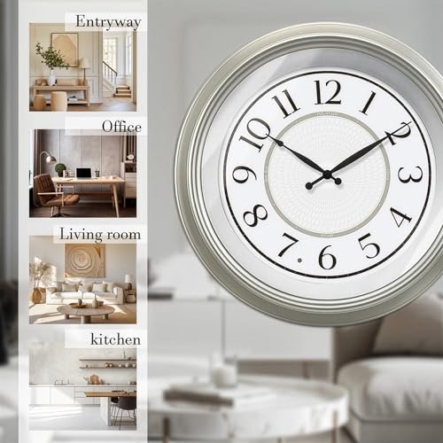 18" Galaxy Large Illuminated Atomic Wall Clock, Silver | Night Light Wall Clock with Smart Sensor, Accurate & Easy to Read for Living Room, Bedroom & Home Office - color: Morning Silver