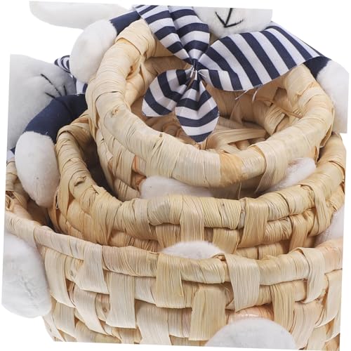 Alipis 3pcs Handmade Woven Straw Storage Decorative Nesting Containers for Easter Decor Crafted from Natural Straw for Organizing