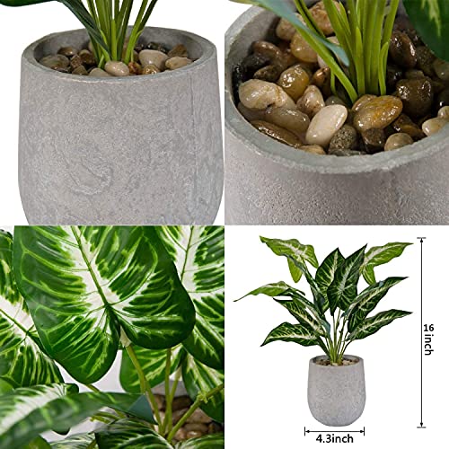 Der Rose 16" Fake Plant Potted Taro Leaf with Rocks for Home Decor | Single potted taro leaf faux plant,a green accent for office desk bathroom shelf and living room,eco-friendly