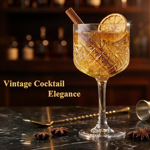 Extra Large Vintage Coupe Glass Set of 2, Crystal Design Cocktail Glasses, Long Stem Martini Margarita Champagne Wine Goblet, Elegant Barware for Home & Parties (16.9oz/500ml) (Queen Set of 2)