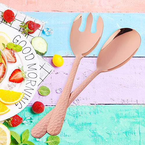 Salad Spoon and Fork Set, 12 Inch Stainless Steel Salad Server, Rose Gold Large long Serving Utensils,Pack of 2 - color: Rose Gold