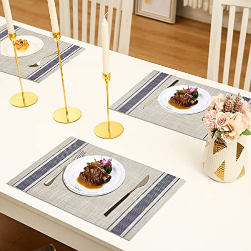 DACHUI Placemats Set of 6, Heat Resistant, Washable Woven Vinyl Place Mats - color: Blue Stripes, size: 6PCS