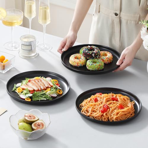 MALACASA Round 3 Tier Serving Tray, 10 Inch Black Porcelain Dessert Stand | Round Black Porcelain Trays with Gold Metal Rack for Cupcakes, Cakes, Fruit and Appetizers, MIcrowave,Dishwasher Safe - color: Black Gold