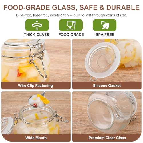 Glass Jars with Airtight Lids, 26oz Glass Storage Jars Set of 6, Thick Food Storage Containers for Pantry Organization, Kitchen Counter, Coffee, Pasta, Cereal - size: 26 fl oz x 6 - Square