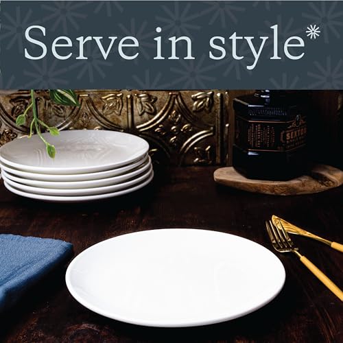 Vikko Dinner Plate, Set of 6 White Plates, 9 Inch Ceramic Dinner Plates Set, Stackable Dinner Plates for Every Day and Special Occasion, Restaurant Style, Dishwasher Safe, Microwave Safe - size: 9" Dinner Plate