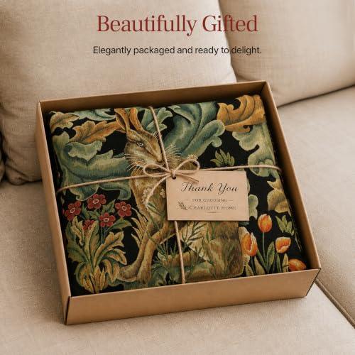 William Morris Hare Tapestry Throw Pillow Cover 18 x 18 in - color: Brown Hare