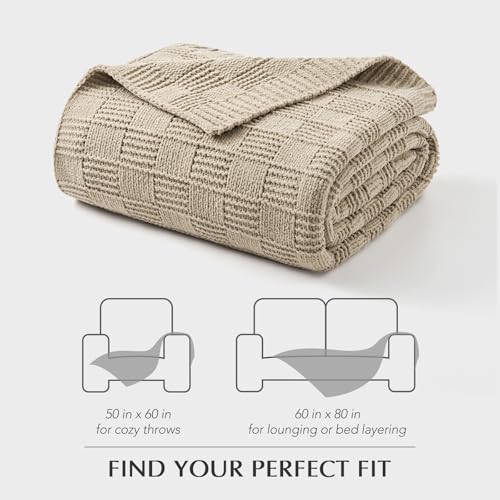 EVERGRACEHOME Modern Checkered Chenille Throw Blanket, 50x60, Sand Dune | Lightweight Warmth, All-Season Breathability, OEKO-TEX certified, Timeless Grid Pattern, Farmhouse Throw for Couch, Bed, Sofa - color: Sand Dune, size: 50" X 60"