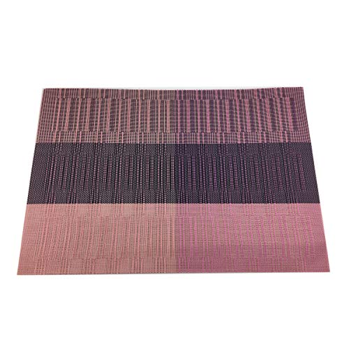 Exquisite Woven Vinyl Placemats for Dining Table Heat Resistant PVC Bamboo Style Table Mats (6, Ombre Purple Red) - color: Red-gradient
