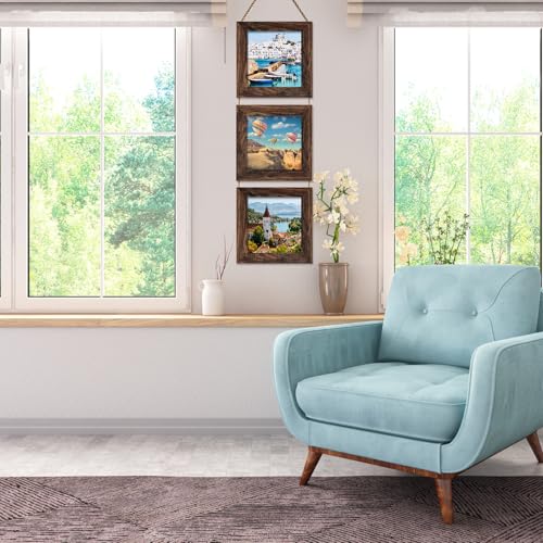 5X5 Picture Frame, Wall Hanging Picture Frames Collage with 3 Opening Frames Distress Rustic Brown - color: Brown, size: 5x5