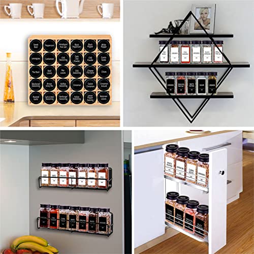 Churboro 25 Pack Glass Spice Jars with Labels, 4oz Spice Containers | Square Spice Bottles with Black Caps, Shaker Lids, 547 Labels, Funnel & Chalk Pen. Keep Seasoning Jars Neat and Organized
