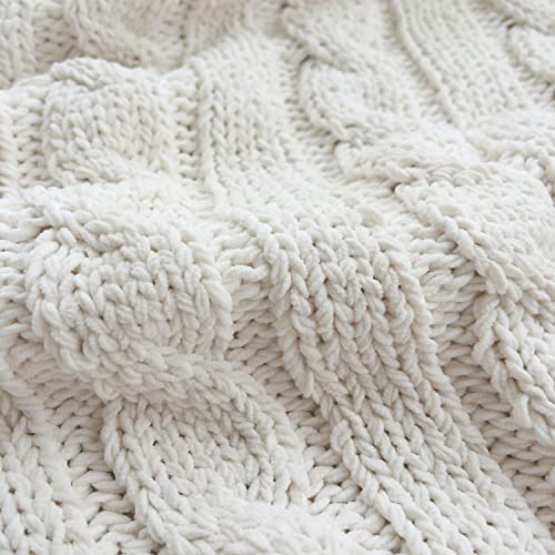 Chenille Chunky Knitted Throw Blanket with 14pcs Pom Poms Tassel Super Soft Cozy Warm Blanket for Sofa Bed Soft Couch 50 x60 inches (White)?-¡ - color: Pom-pom-white, size: Throw 50"X60"