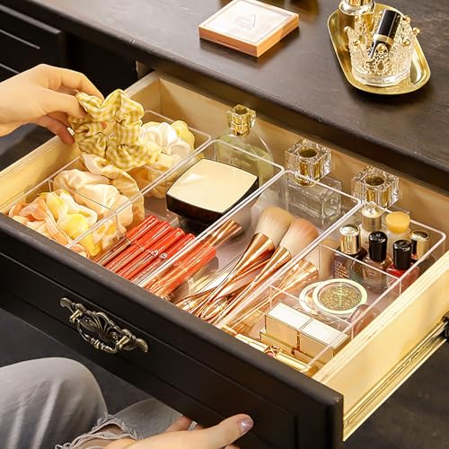 JessLab Acrylic Organizers, Bathroom Organizer for Drawer, Cosmetic Display Cases for Vanity, Countertop, Desk, Kitchen, and Makeup Storage, 3-Section - style: 3 Compartment