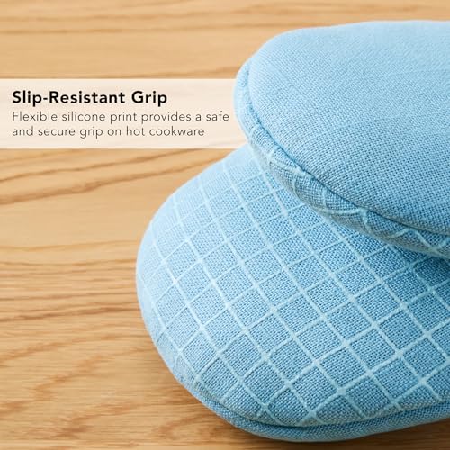 KITCHENAID Gourmet Series Gridlines Mini Oven Mitts 2-Pack Set, Heat Resistant up to 600°F, Soft Silicone Grip, Magnetic Cuff, Blue Velvet, 5.5"x9" - color: Blue Velvet