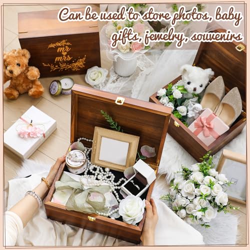 Large Wooden Wedding Keepsake Box with Lid,Mr&mrs | 12 x 9 x 5.5 Inch Memory Storage, Engagement Gift for Couples Newlyweds, Bridal Shower Organizer, Photo Jewelry Holder - style: Mr&Mrs