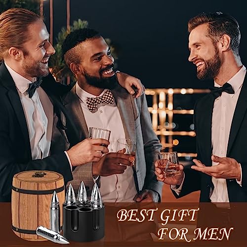 Gifts for Men Dad, Whiskey Stones, Him Husband Boyfriend Gifts for Birthday Anniversary Fathers' Day, Unique Wedding Housewarming Gift for Men Who Have Everything 10pcs - color: Silver - Wooden Barrel