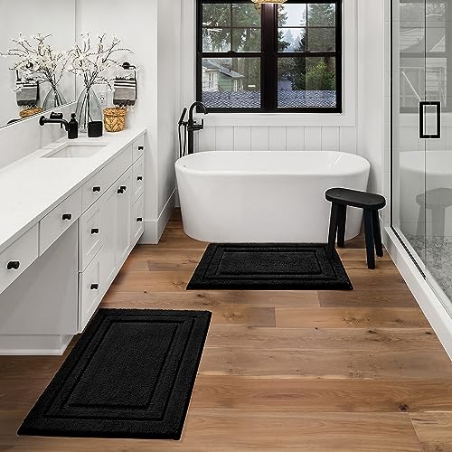HOMEIDEAS Bathroom Rugs Sets 2 Piece, Super Soft and Absorbent Non Slip Microfiber Machine Washable Bath Mat Set (20" x 32" + 16" x 24", Black) - color: Loop- Black, size: 1'4" x 2'8" (16"x24"+20"x32")