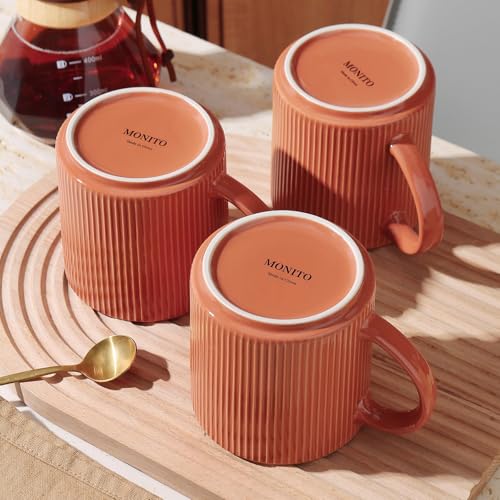 MONITO Coffee Mugs Set of 6,16 oz Ceramic Coffee Cups with Large Handles | Stoneware Mugs Set Suitable for Lattes,Hot tea,Cappuccinos,Mochas and Cocoa,Microwave & Dishwasher Safe,,Brick Red - color: BRICK RED, size: 6PCS