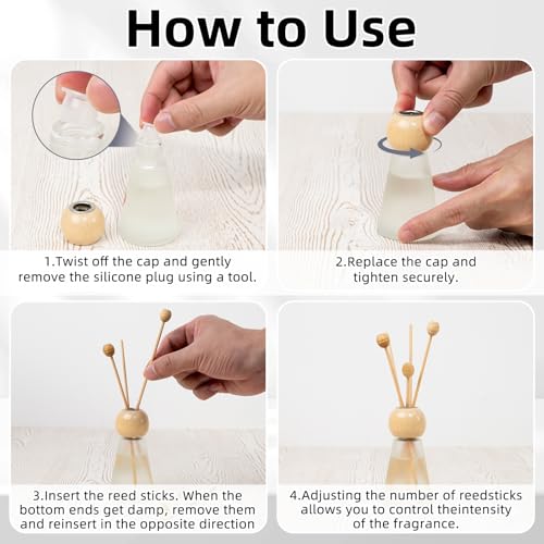 Reed Diffuser Set, Blue Bell Scent with Reed Sticks, 1.7 fl oz / 50ml Cone-Shaped Bottle with Round Wooden Cap, Ideal for Bathroom, Bedroom, Office, Home Fragrance for Shelf Decor Air Freshener Gift