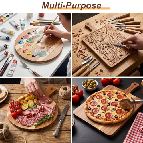 2 Pcs Wooden Cutting Boards with Handle Round and Rectangular Acacia Decorative Cutting Board Set for Kitchen Charcuterie Cheese Meat Bread Pizza Serving