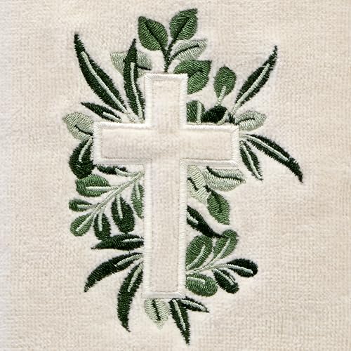 SKL Home Cross with Greenery Hand Towel 2pc Set for Bath/Kitchen/Bar & Gift, Natural - color: Cross With Greenery