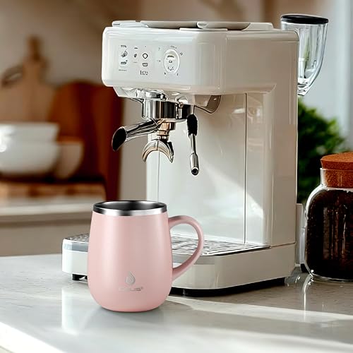 Ideus 16 oz Insulated Coffee Mug with Handle and Lid, Double Wall Stainless Steel Vacuum Thermal Coffee Mug, Travel Coffee Cup Thermal Cup for Home and Office (Sakura Pink 2.0, FUJI DAWN) - color: Sakura Pink 2.0