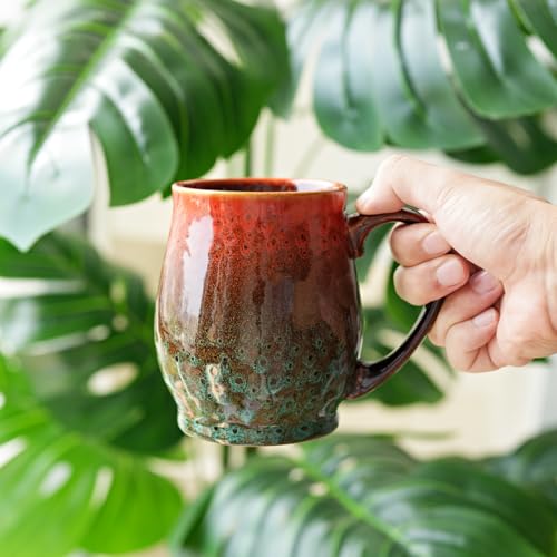 Bosmarlin Extra Large Ceramic Coffee Mug, 24 Oz, Dishwasher and Microwave Safe, Big Oversized Tea Cup, Reactive Glaze (Red&Green) - color: Red&Green