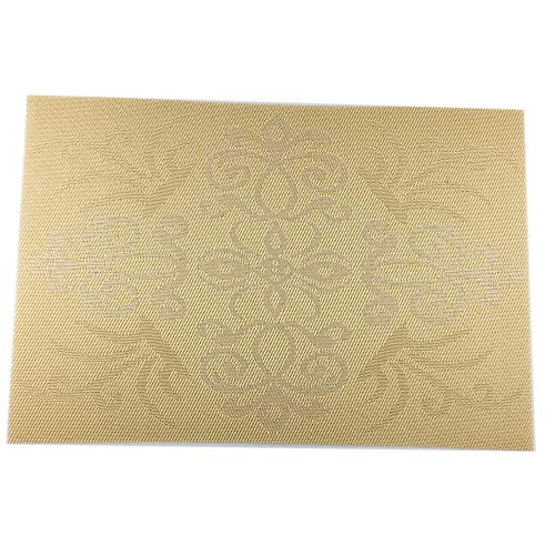 Luxury Gold Placemats Set of 6 Crossweave Woven Vinyl Placemat for Dining Table Heat Resistant Non-Slip Kitchen Table Mats Easy to Clean - color: Symmetry-gold