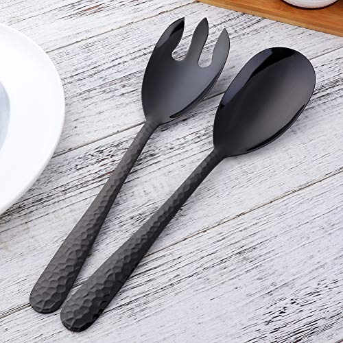 Salad Spoon and Fork Set, 12 Inch Stainless Steel Salad Server, Black Serving Utensils, Dishwasher Safe, Pack of 2 - color: Black