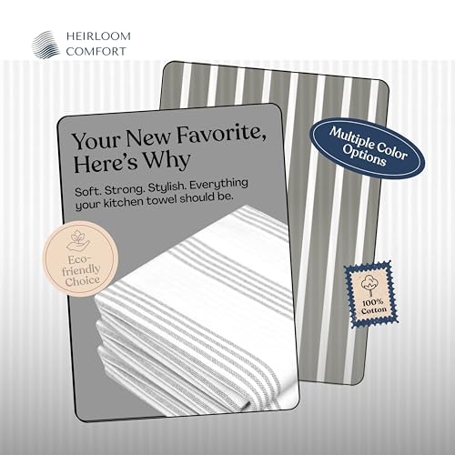 Ash Gray Striped Dish Towels 3 Pack, Ultra Absorbent, Multi Pin Stripe Towel Set, Quick Dry Cotton Kitchen Towels for Cleaning Counters, Drying Dishes, Everyday Cleanup - color: Light Grey, style: 3 Pack
