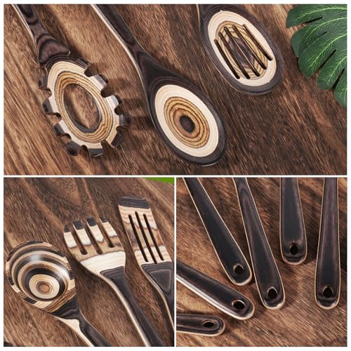 MYRAINBOW Wooden Spoons for Cooking, 7 Piece Pakkawood Kitchen Utensils Set with Spatulas, Spoons, Ladles, and Turner for Mixing, Serving & Cooking - color: Brown
