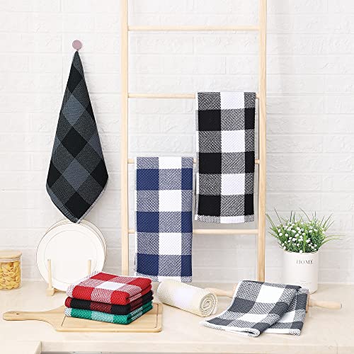 Homaxy 100% Cotton Plaid 8 Pack Kitchen Towels, 13" x 28", Black & Red | Waffle Weave, Plaid, Super Soft and Absorbent Dish Towels, Quick Drying, Multi-Purpose - color: Black & Red, size: 13 x 28 - 8 Pack