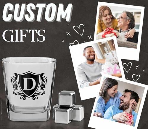 Whisky Gifts for Men, Personalized Initial Whiskey Glass with Whiskey Stones for Dad, Boyfriend, Best Friends, Coworkers, Husband, Brother, Uncle and Boss on Father's Day, Boss Day and Birthday - D - color: D